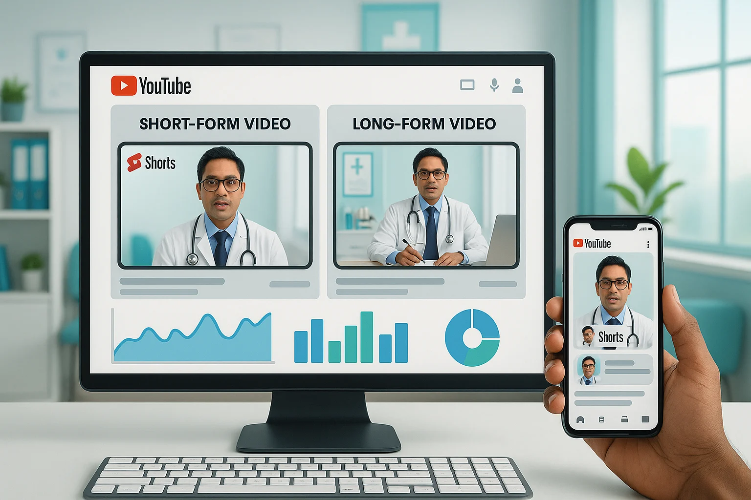 Short-form vs. long-form video marketing comparison for doctors in Kolkata with YouTube SEO strategies and digital marketing insights in 2025.